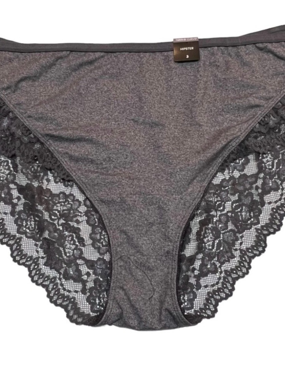Lace-Trim Hipster Panty in Charcoal Gray